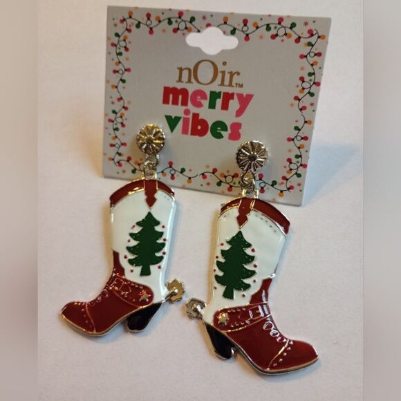 NWT Noir Merry Vibes Cowboy Boot Earrings - Picture 1 of 4